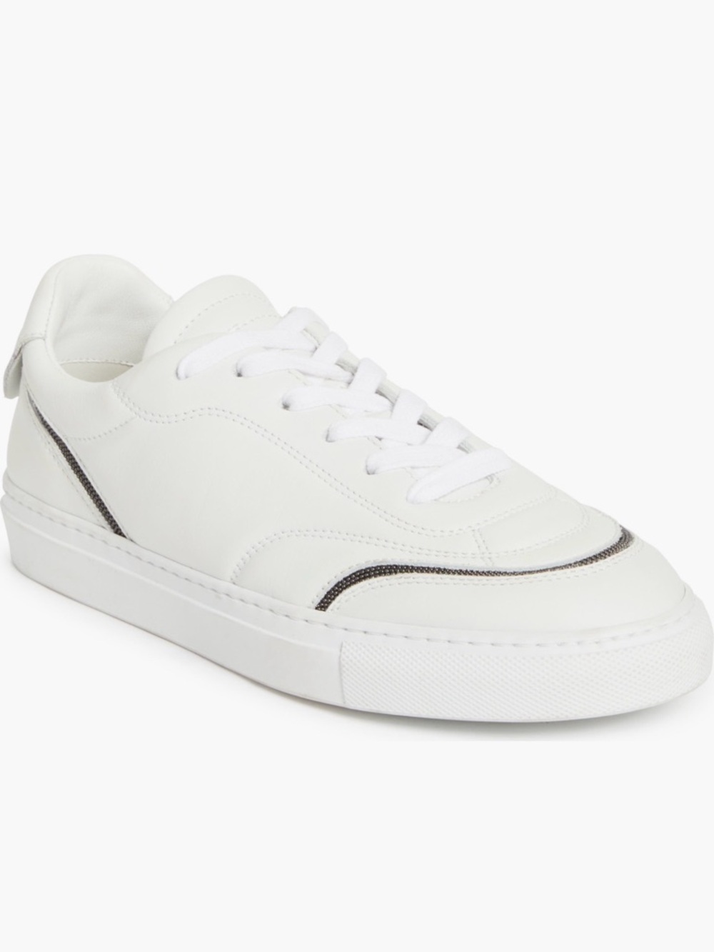 NIB Brunello Cucinelli White Leather Monili Trim Sneakers - Size 38